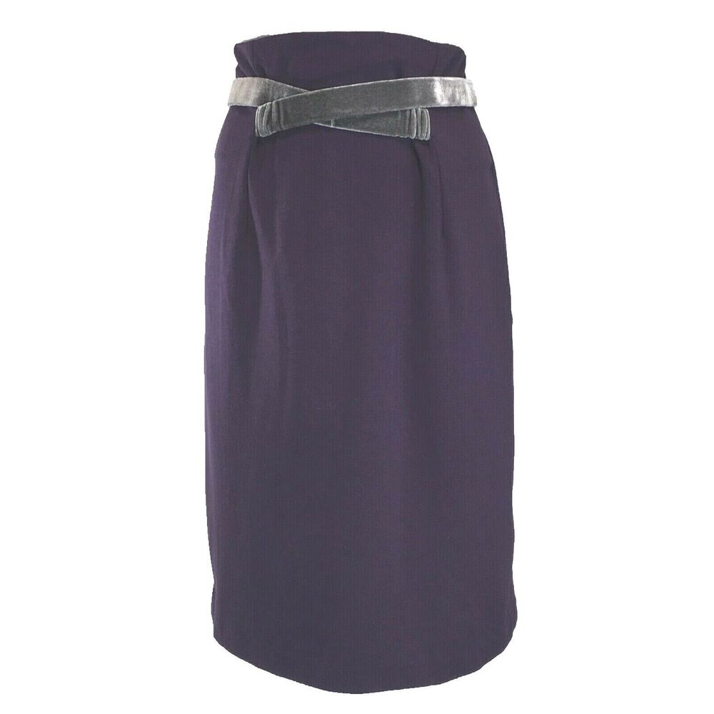 Girls From Savoy Skirt 8 Purple Gray Belt Straight Stretch High Anthropologie